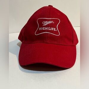 Miller High Life Red Adjustable Baseball Hat Cap With White Lettering